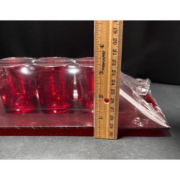 Red Glass Tealight Holder Set With Tray & Decorative Stones 3pc Holiday Festive - Picture 5 of 7